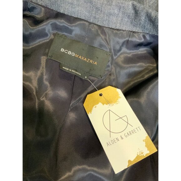 BCBG Max Azria Blue Denim Short Sleeve Zip-Up Jacket, Size Small - Picture 5 of 5